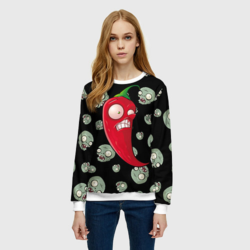 Женский свитшот Перчик из игры растения против зомби / 3D-Белый – фото 3