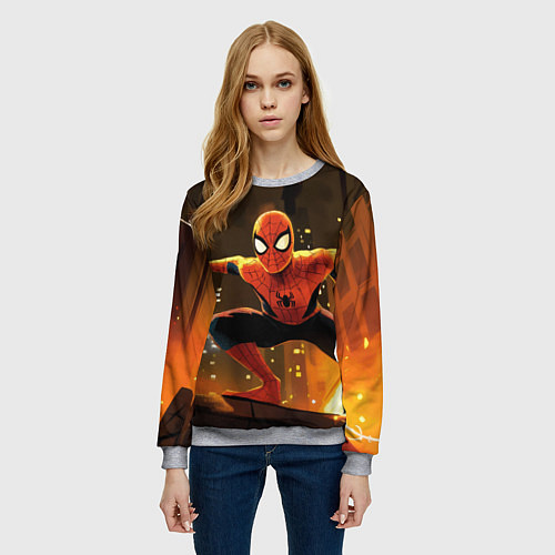 Женский свитшот Человек-паук пускает паутину / 3D-Меланж – фото 3