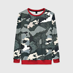 Свитшот женский Темно зеленый камуфляж, цвет: 3D-красный