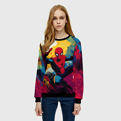Свитшот женский Человек паук висит на паутине, цвет: 3D-черный — фото 2