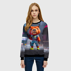 Свитшот женский Крутой капибара с пистолетом - киберпанк фантазия, цвет: 3D-черный — фото 2