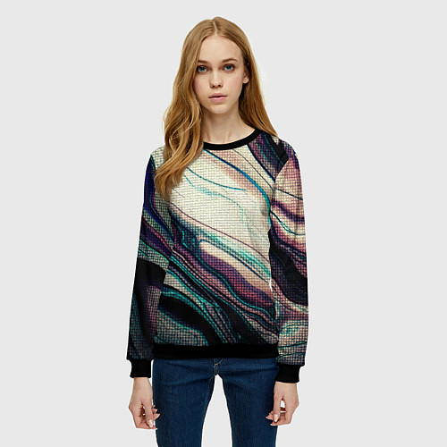 Женский свитшот Абстракция тёмные краски с текстурой / 3D-Черный – фото 3