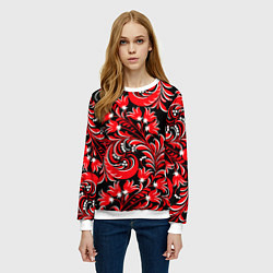 Свитшот женский Хохлома - красная роспись, цвет: 3D-белый — фото 2