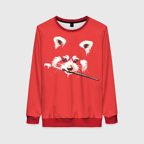 Женский свитшот Красная панда с кисточкой в зубах / 3D-Красный – фото 1