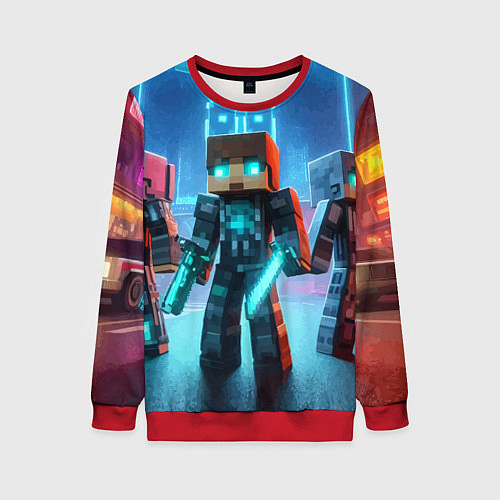 Женский свитшот Minecraft - ai art neon glow / 3D-Красный – фото 1