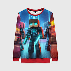 Свитшот женский Minecraft - ai art neon glow, цвет: 3D-красный