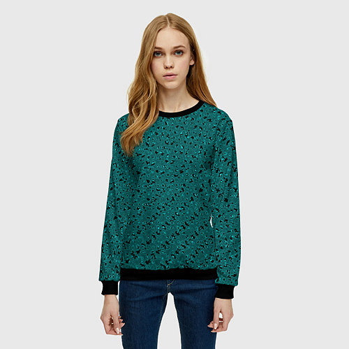 Женский свитшот Тёмный бирюзовый с чёрным текстура / 3D-Черный – фото 3