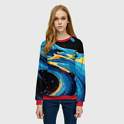 Свитшот женский Синяя волна из красок, цвет: 3D-красный — фото 2