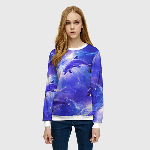 Женский свитшот Дельфины в волшебном море паттерн / 3D-Белый – фото 3