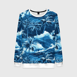 Женский свитшот Пальмы и волны - голубые оттенки паттерн