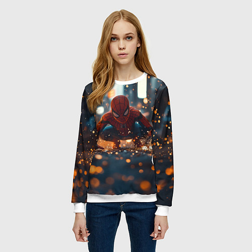 Женский свитшот Человек паук и золотая пыльца / 3D-Белый – фото 3