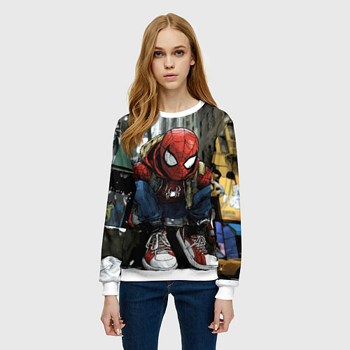 Женский свитшот Человек-паук в больших кедах / 3D-Белый – фото 3
