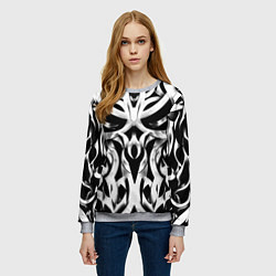 Свитшот женский Абстрактный узор - изогнутые формы трайбл татуиров, цвет: 3D-меланж — фото 2