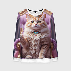 Свитшот женский Кот с короной и шампанским, цвет: 3D-белый