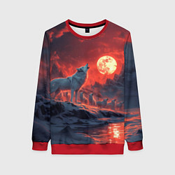 Свитшот женский Белый волк воет на луну, цвет: 3D-красный
