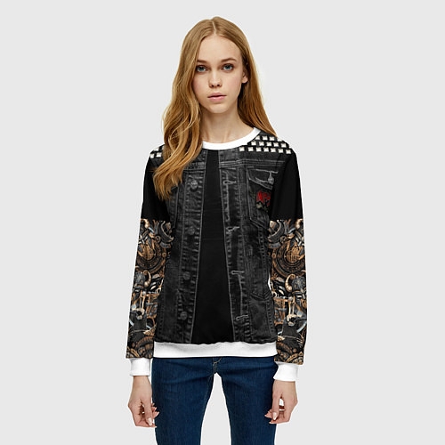Женский свитшот Джинсовка Ария с татуировками викингов / 3D-Белый – фото 3