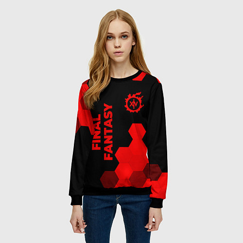Женский свитшот Final Fantasy - red gradient вертикально / 3D-Черный – фото 3