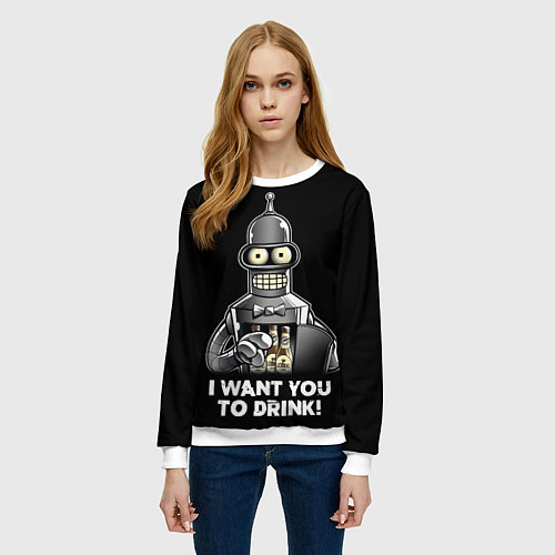 Женский свитшот Бендер - я хочу с тобой выпить / 3D-Белый – фото 3