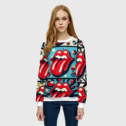 Свитшот женский Rolling Stones logo - pop art, цвет: 3D-белый — фото 2