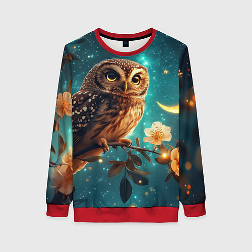 Женский свитшот Сова на фоне ночного неба / 3D-Красный – фото 1