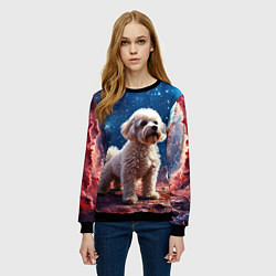 Свитшот женский Бишон в космосе, цвет: 3D-черный — фото 2