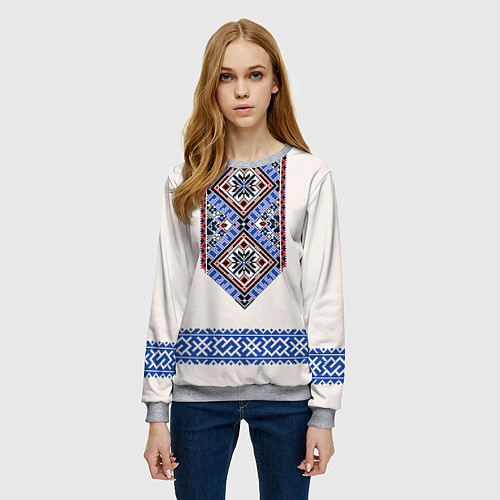 Женский свитшот Славянская вышиванка - узор обережник / 3D-Меланж – фото 3