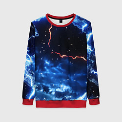 Свитшот женский Звезды и молнии в разломе плит, цвет: 3D-красный