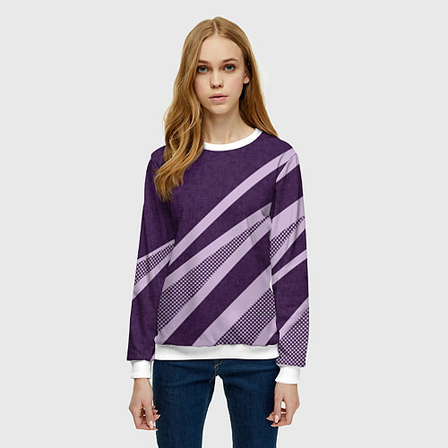 Женский свитшот Фиолетовый абстрактный с полосой / 3D-Белый – фото 3