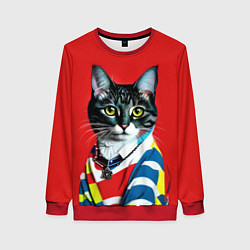Свитшот женский Милая кисуля в модном пуловере - поп-арт, цвет: 3D-красный
