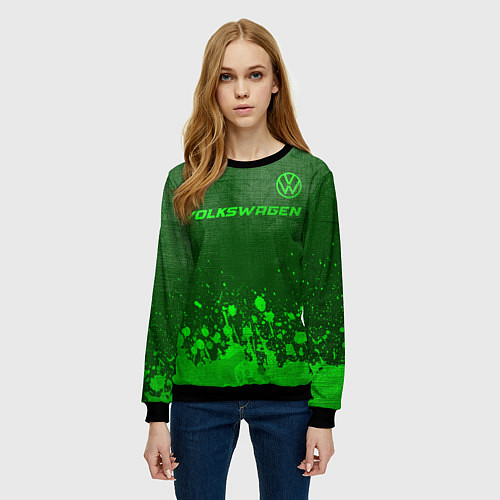 Женский свитшот Volkswagen - green gradient посередине / 3D-Черный – фото 3