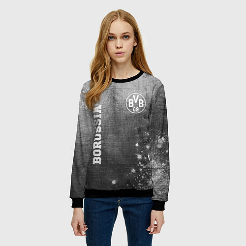 Женский свитшот Borussia - grey gradient вертикально / 3D-Черный – фото 3