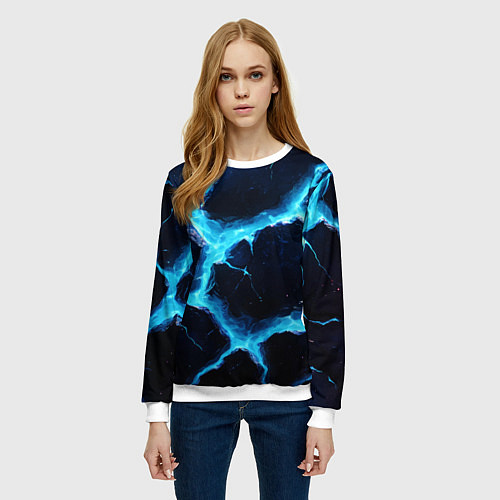 Женский свитшот Голубая потертая текстура с разломом / 3D-Белый – фото 3