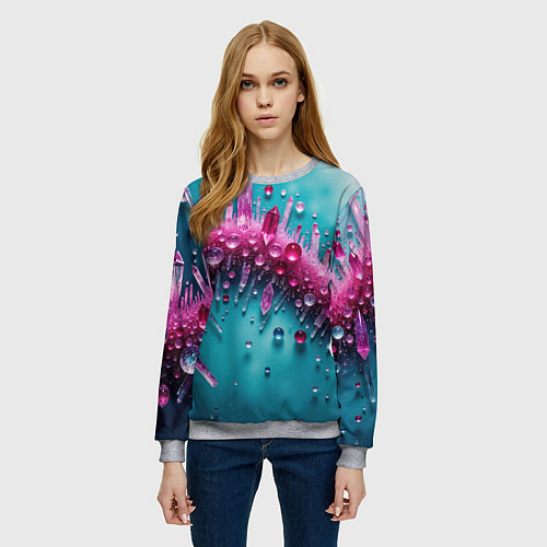 Женский свитшот Розовые кристаллы / 3D-Меланж – фото 3