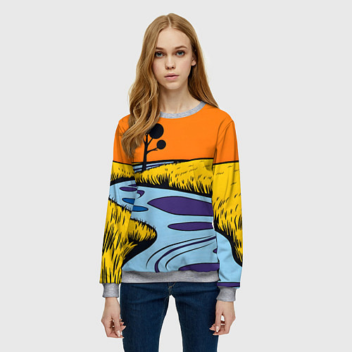 Женский свитшот Пейзаж с фантастической природой / 3D-Меланж – фото 3