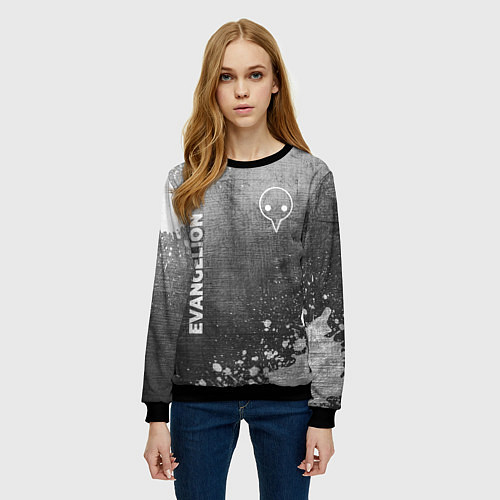 Женский свитшот Evangelion - grey gradient вертикально / 3D-Черный – фото 3
