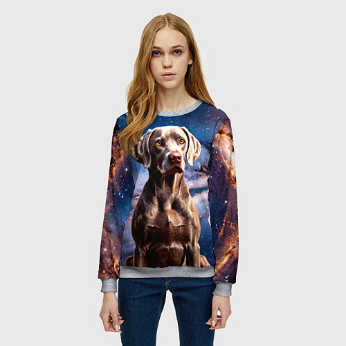 Женский свитшот Веймаранер в космосе / 3D-Меланж – фото 3