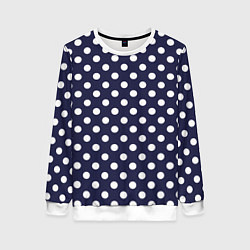 Свитшот женский Синий в белый горошек, цвет: 3D-белый
