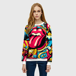 Свитшот женский Rolling Stones logo - pop art pattern, цвет: 3D-белый — фото 2