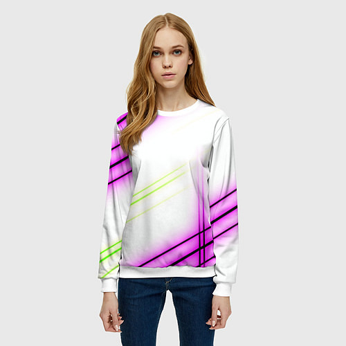 Женский свитшот Green white pink line / 3D-Белый – фото 3