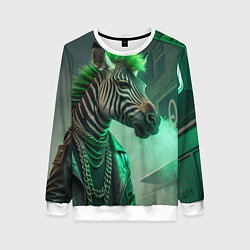 Свитшот женский Cyperpunk zebra, цвет: 3D-белый