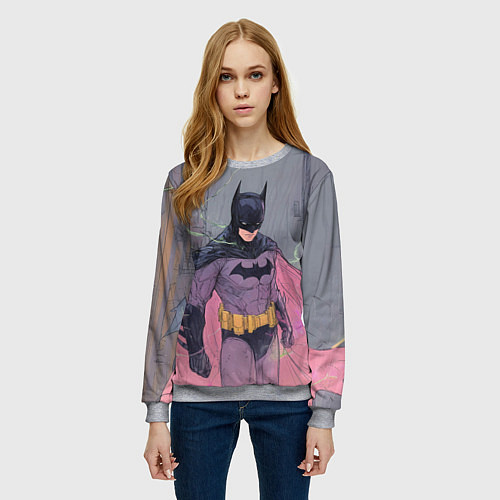 Женский свитшот Бэтмен с розовым плащом / 3D-Меланж – фото 3