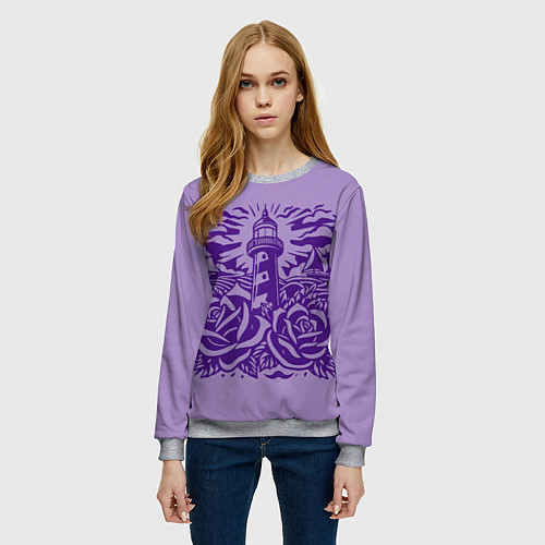Женский свитшот Маяк с розами и корабли / 3D-Меланж – фото 3