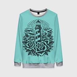 Свитшот женский Маяк и розы, цвет: 3D-меланж
