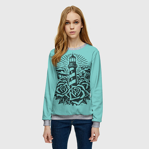 Женский свитшот Маяк и розы / 3D-Меланж – фото 3