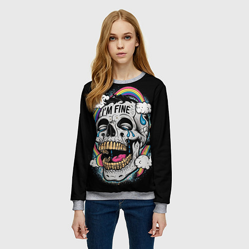 Женский свитшот Skull and rainbow - im fine / 3D-Меланж – фото 3