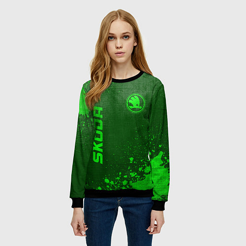 Женский свитшот Skoda - green gradient вертикально / 3D-Черный – фото 3