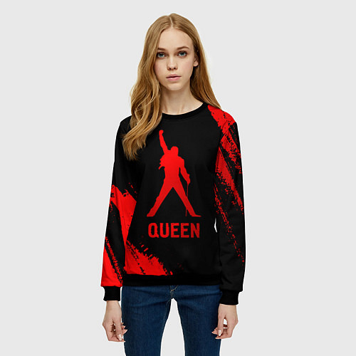 Женский свитшот Queen - red gradient / 3D-Черный – фото 3