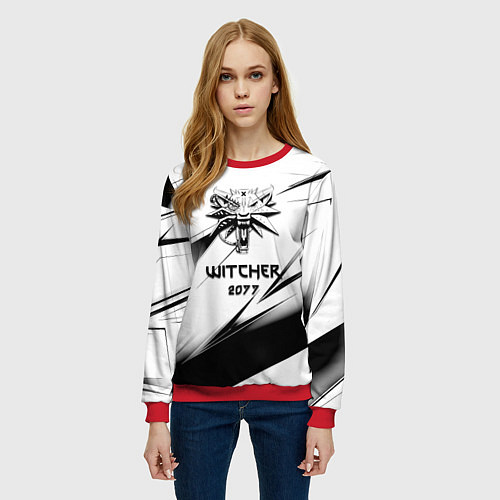 Женский свитшот Ведьмак stripes / 3D-Красный – фото 3