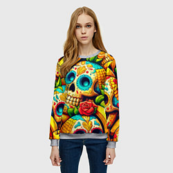 Свитшот женский Colorfull skulls and bananas - pop art pattern, цвет: 3D-меланж — фото 2