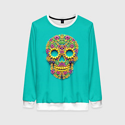 Свитшот женский Цветочный череп, цвет: 3D-белый
